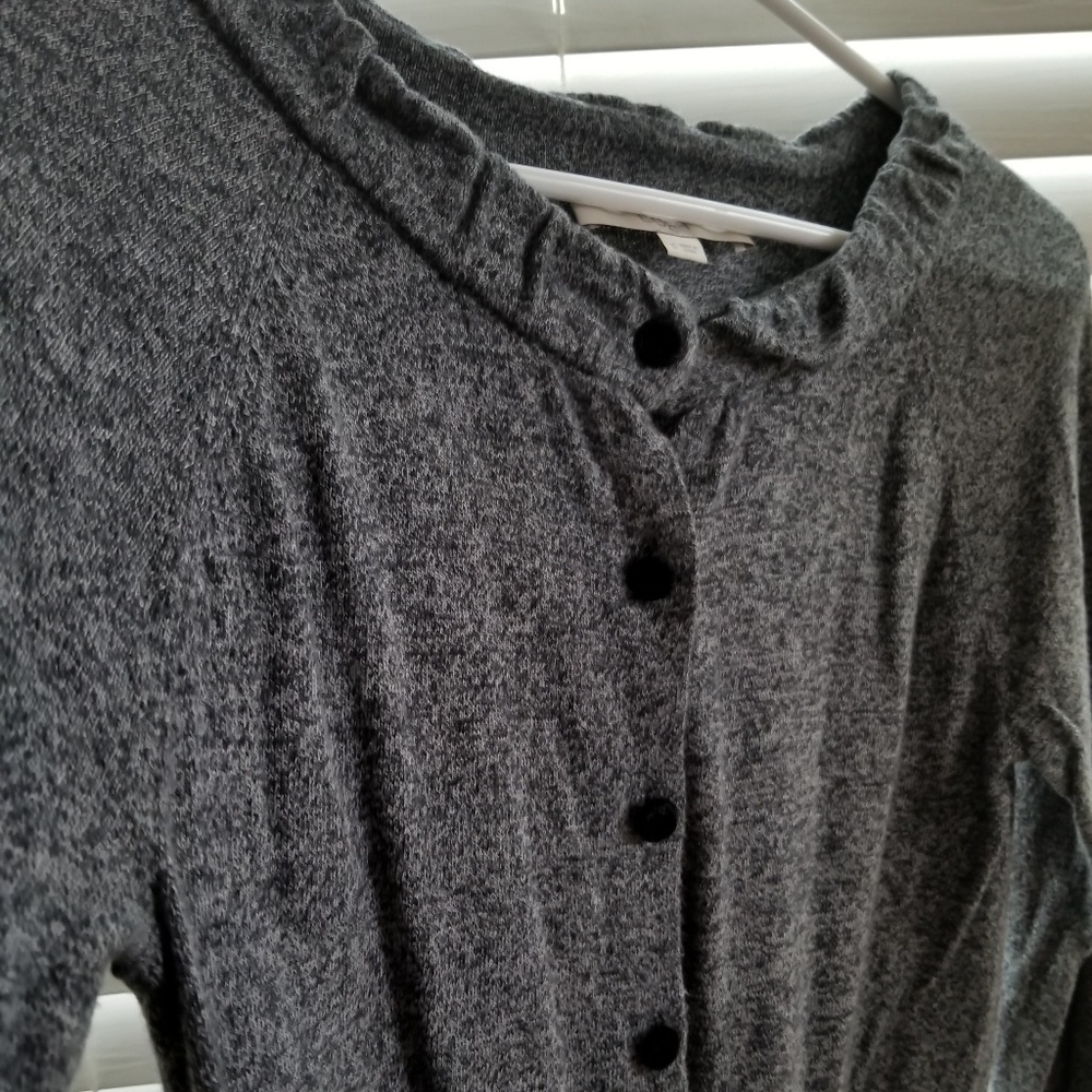 Loft Gray Cardigan Ruffled Neck
